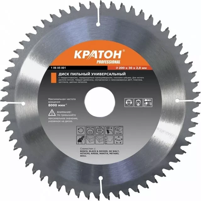 Диск пильный универсальный Кратон PROFESSIONAL 250х2,0х2,9х100Тх30 1 06 05 007 купить в Урае