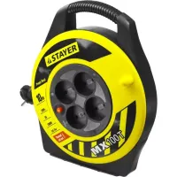 Удлинитель на катушке "MX100T", 10 м, 4 гнезда, ПВС 2x0,75 кв мм, 1300 Вт, STAYER 55071-10
