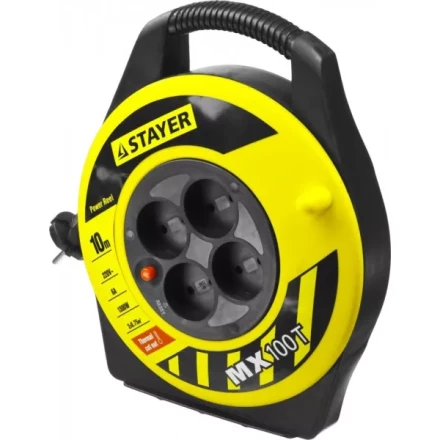 Удлинитель на катушке &quot;MX100T&quot;, 10 м, 4 гнезда, ПВС 2x0,75 кв мм, 1300 Вт, STAYER 55071-10 купить в Урае