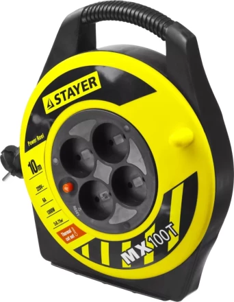 Удлинитель на катушке &quot;MX100T&quot;, 10 м, 4 гнезда, ПВС 2x0,75 кв мм, 1300 Вт, STAYER 55071-10 купить в Урае