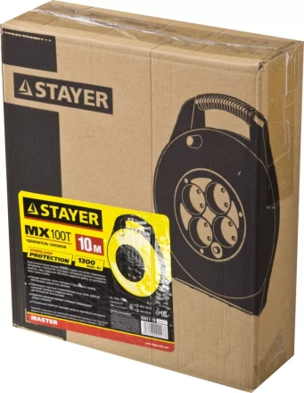 Удлинитель на катушке &quot;MX100T&quot;, 10 м, 4 гнезда, ПВС 2x0,75 кв мм, 1300 Вт, STAYER 55071-10 купить в Урае